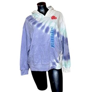 NWT Wildfox Blue Tie-Dye Hoodie Pullover Hooded Sweater Women’s Size Large